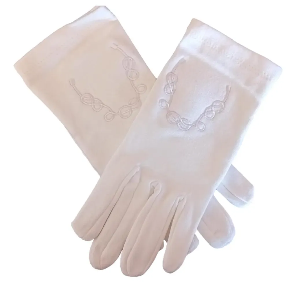Gants Maçonniques Brodés Blc/Blc Corde à Nœuds (XS)