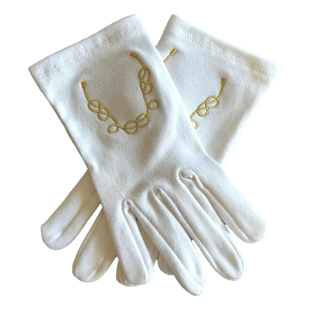 [A016XS] Gants Maçonniques Brodés Corde à Nœuds (XS)