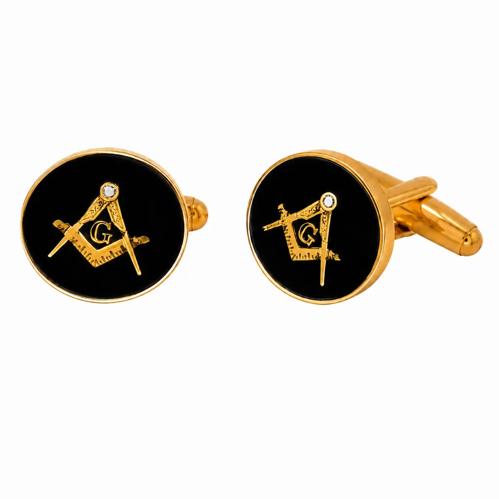 Bouton de Manchettes Equerre Compas G Doré