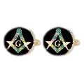 Bouton de Manchettes Rond Equerre Compas G Doré