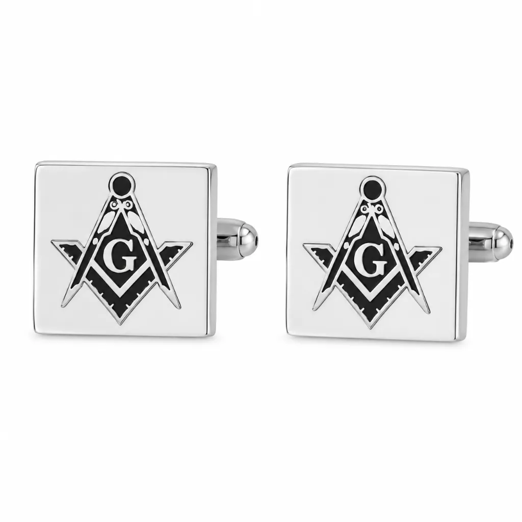 [F011] Bouton de Manchettes Equerre Compas G Argenté