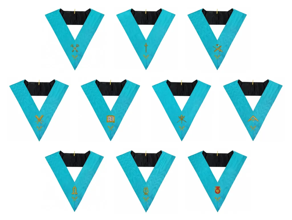 [D062-63-64-65-66-67-68-69-70] Ensemble 10 Sautoirs Maçonniques Collège des Officiers Rite Français Groussier